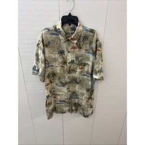 Batik Bay Men’s Button Rayon Hawaiian Shirt Large Palm Trees Flamingo Pineapple